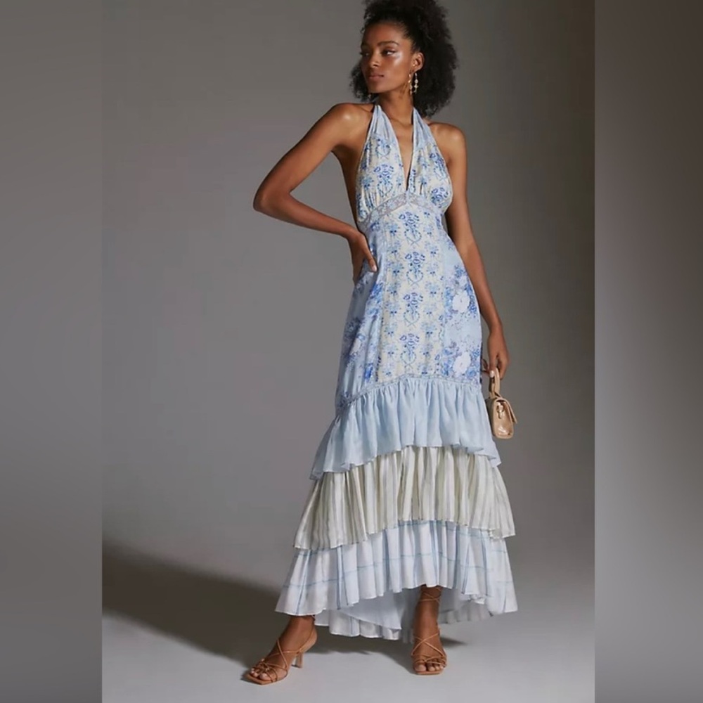 Loveshackfancy silk tiered halter maxi dress